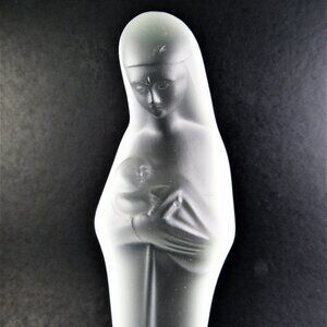 VINTAGE Stef Uiterwall Leerdam ART DECO SATIN GLASS MADONNA WITH CHILD FIGURINE